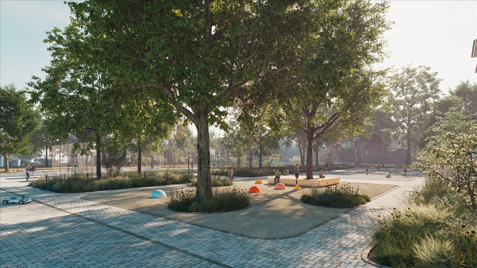 Pausenhof Hillerheide — 3D-Visualisierung